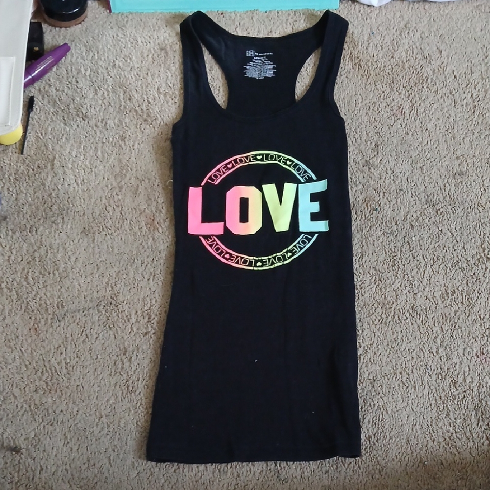 Black Tank Top with Multicolor 'LOVE' Print